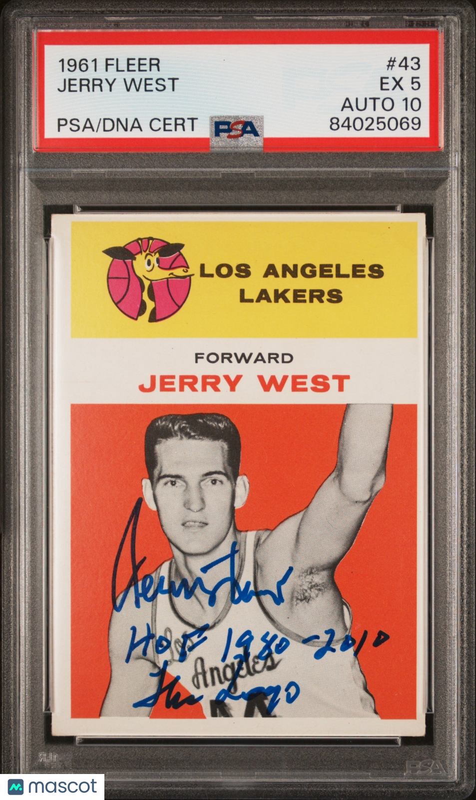 1961 Fleer Jerry West #43 Rookie On Card Autograph PSA 5 PSA 10 Auto The Logo